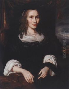 Portrait Of A Lady Wearing Black, Her Right Arm Resting On A Book by Nicolaes Maes