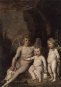 Bildnis Dreier Kinder Als Amoretten In Einer Waldlandschaft Bildnis Dreier Kinder Als Amoretten In Einer Waldlandschaft