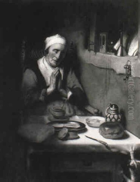 An Old Woman At Prayer In An Interior - view 1