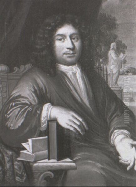 Portrait Of A Gentleman In A Brown Coat Resting His Hand On A Book - view 1