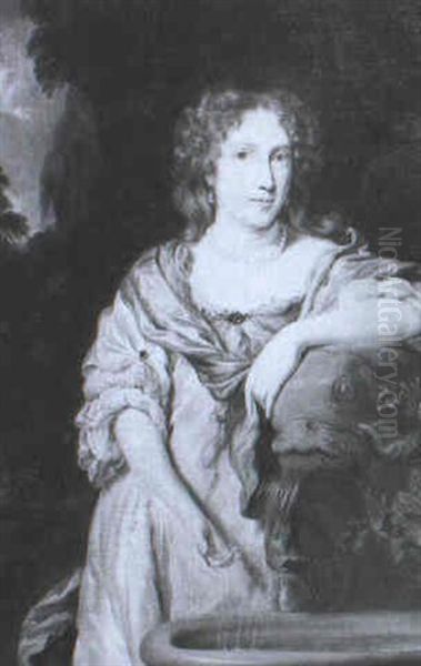 Portrait Of A Lady Beside An Ornamental Fountain - view 1