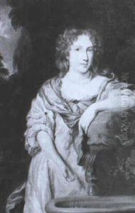 Portrait Of A Lady Beside An Ornamental Fountain