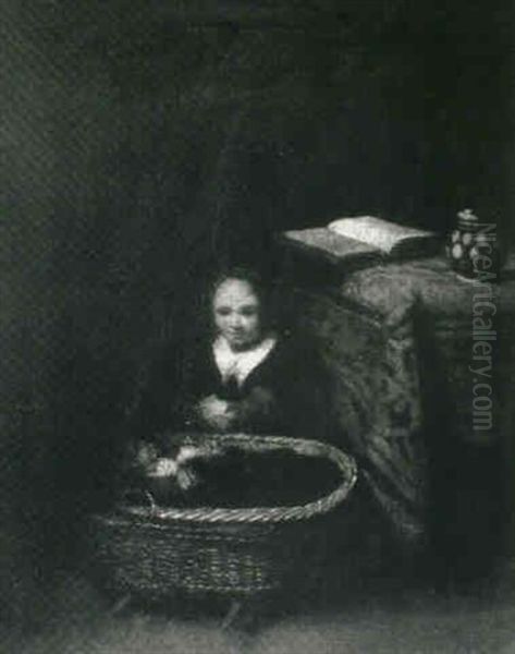 A Girl Rocking A Craddle - view 1