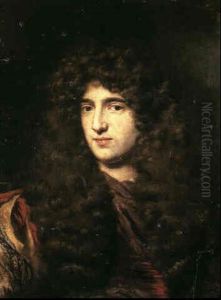A Portrait Of A Man, Bust Length, His Long Hair Falling     Over A Cloak Decorated With Red Braid