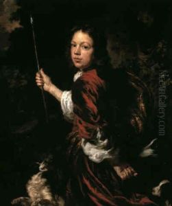 A Portrait Of A Young Man, Three Quarter Length, Carrying A Hunting Spear And Accompanied By Three Hounds