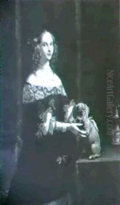 Portrait Of A Lady With Her Dog by Nicolaes Maes