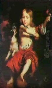 Portrait Of A Young Boy With A Pet Spaniel And A Bird
