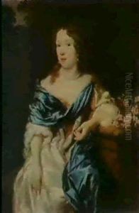 Portrait D'une Elegante Assise Devant Une Brassee De        Fleurs