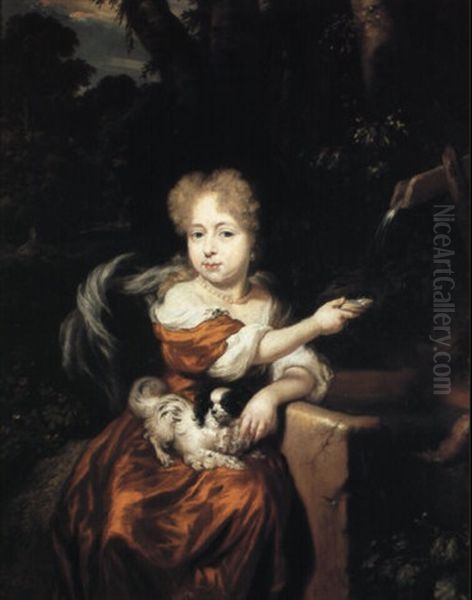 A Girl With Her Lapdog Collecting Water From A Spring In A Well - view 1