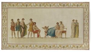 A Frieze Of Classical Figures And A Putto Within A Border Decorated With Grotesques