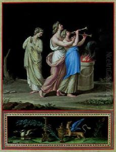 Vestals Playing Flutes Near A Burning Sacrificial Altar