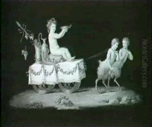The Young Bacchus On A Draped Cart Drawn By Two Satyrs; And Cupid, Standing On A Shelldrawn By Two Turtles. Two (2) by Michelangelo Maestri