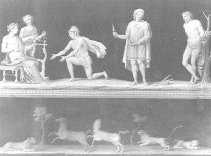The Slaying Of Marsyas, And Predella Of Horses And Lions by Michelangelo Maestri