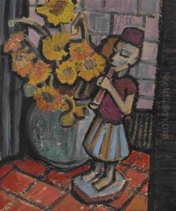 Blumenstillleben Mit Yoruba Figur by Emil Maetzel