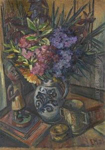 Blumenstillleben Mit Afrikanischer Figur by Emil Maetzel