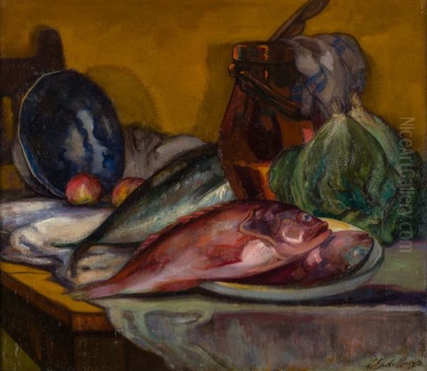 Bodegon Con Olla De Cobre Y Pescados - view 1