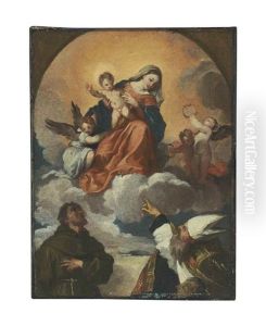The Madonna And Child In Glory With Saints Francis And Aloysius And The Donor Alvise Gozzi, In A Feigned Arch by Francesco Maffei