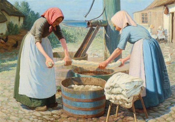 A Couple Of Women Doing Laundry - view 1