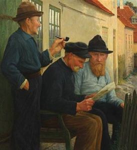 Three Skagen Fishermen By A Bench