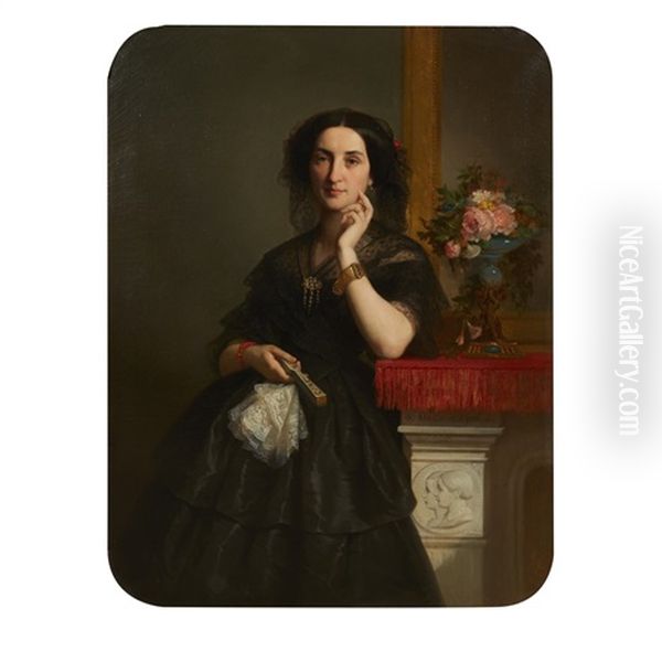 Portrait Of An Elegant Lady By A Fireplace - view 1