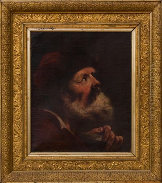A Head Study Of A Bearded Man In A Red Fur Lined Cap - view 1