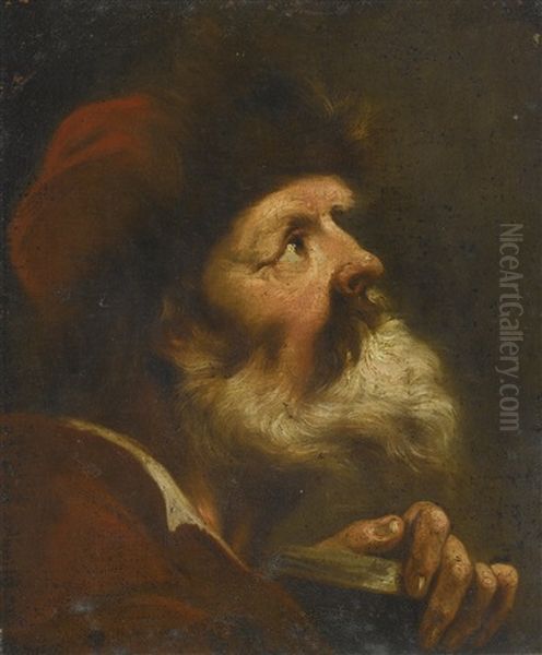 A Head Study Of A Bearded Man In A Red Fur Lined Cap - view 1