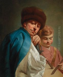 A Man In A Fur Cap And A Young Drummer by Domenico Maggiotto