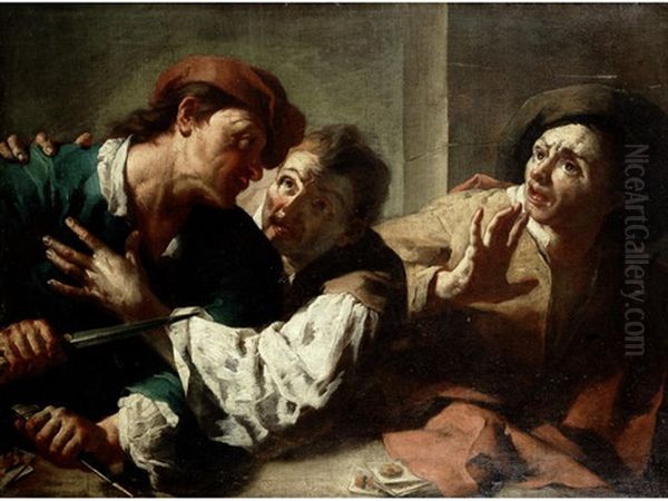 A Man Restraining A Card Player From Attacking His Opponent - view 1