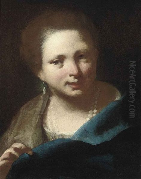 Portrait Of A Lady In A Blue Dress And Pearls - view 1