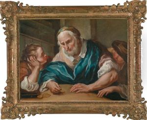 Ein Bartiger Mann Geldzahlend Mit Einem Madchen Und Einem Knaben by Domenico Maggiotto