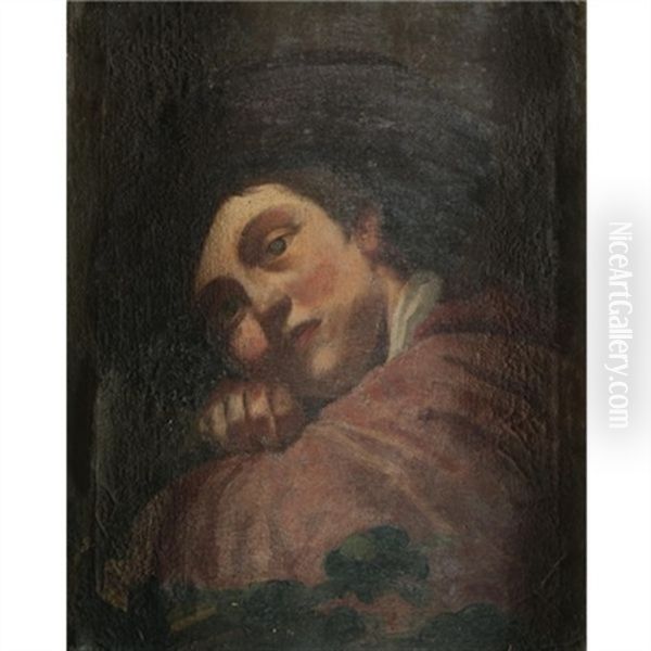 Portrait Of A Young Boy, Half Length, Wearing Pink And Resting His Head On His Hand - view 1