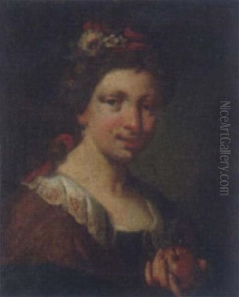 Portrait Of A Young Woman Holding An Apple - view 1