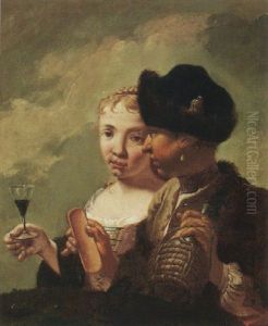 A Young Couple Drinking Wine by Domenico Maggiotto