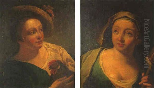 Portrait Of A Lady Wearing A Straw Hat, Holding A Chicken - view 1