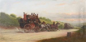 Figures In A Horsedrawn Carriage Approaching A Town by John Charles Maggs