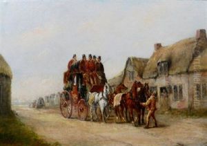 A Mail Coach On A Village Street And Mail Coach On A Winter's Day (a Pair) by John Charles Maggs