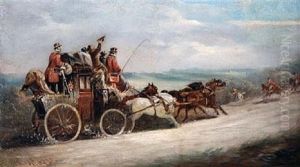 A Coach And Four With A Hunt Passing Before Them by John Charles Maggs