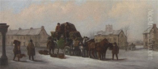 The Bristol, Bath And London Coach In Snow Before An Inn - view 1