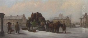 The Bristol, Bath And London Coach In Snow Before An Inn by John Charles Maggs