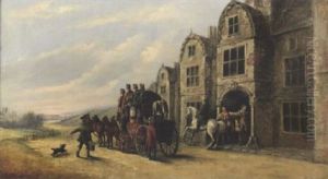 Coach And Horses Outside An Inn by John Charles Maggs