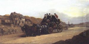 A Stage Coach Outside A Coastal Inn by John Charles Maggs