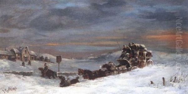 The Leeds To London Stage Coach In A Heavy Drift, Outside An Inn - view 1