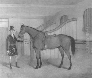 A Gentleman With His Horse In A Stable Interior by John Charles Maggs