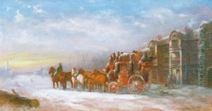 The Mail Coach "hero" Preparing For Departure In The Snow by John Charles Maggs