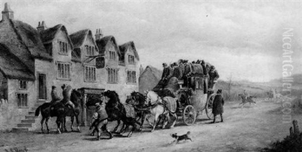 The London To Bath Stage Coach Passing The Fox Inn - view 1