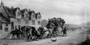 The London To Bath Stage Coach Passing The Fox Inn by John Charles Maggs