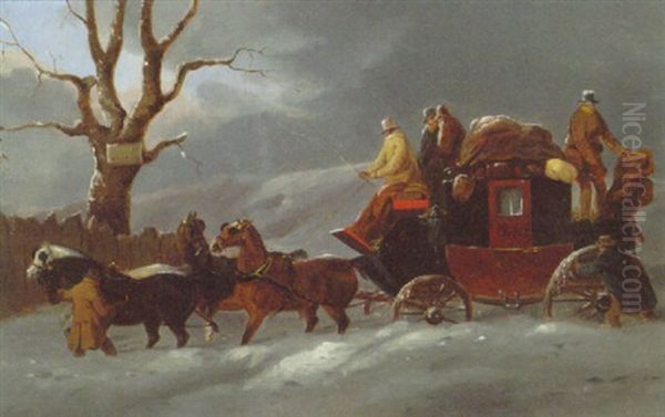 A Coach And Four In A Winter Landscape - view 1
