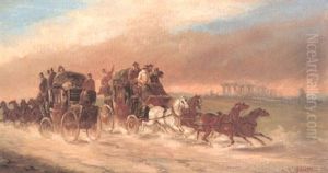 Two Royal Mail Coaches Passing Stonehenge