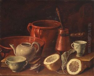 Natura Morta Con Ceramiche, Rami E Limoni