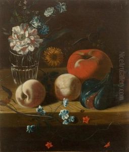 Still Life Of Fruits With Flowers In A Glass by Carlo Magini